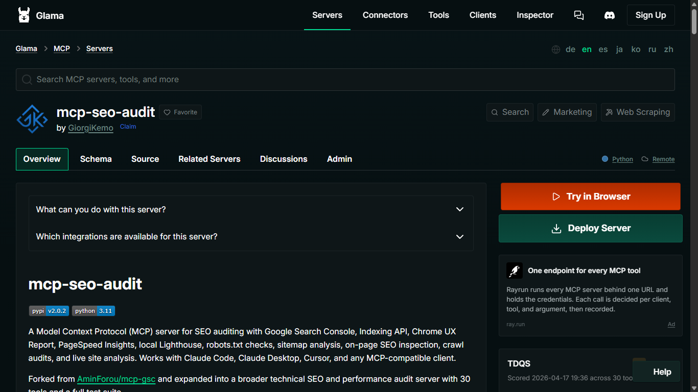 MCP SEO Audit homepage screenshot