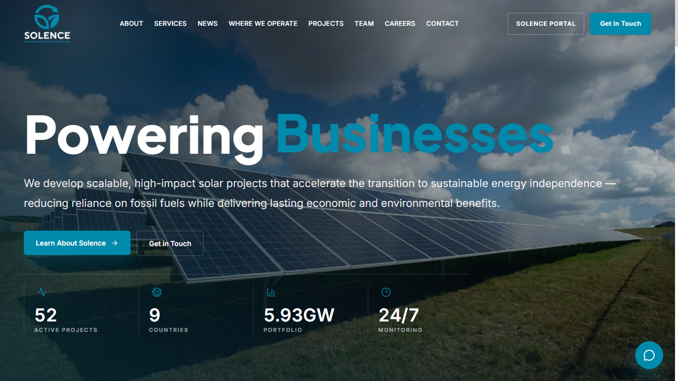 Solence Energy homepage screenshot